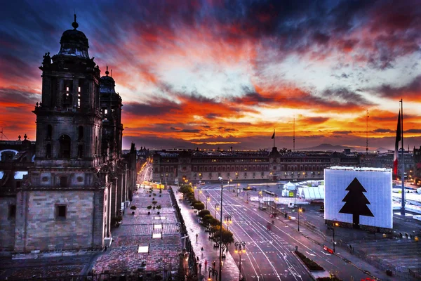 Metropolitní katedrála Zocalo Mexico City Sunrise — Stock fotografie