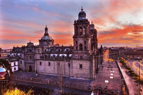 Metropolitní katedrála Zocalo Mexico City Sunrise Stock Fotografie