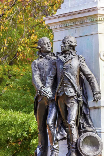 Generał Lafayette statua Lafayette Park jesienią Washington Dc — Zdjęcie stockowe