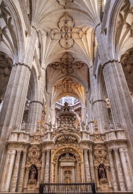 Stone Columns Statues New Salamanca Cathedral Spain clipart