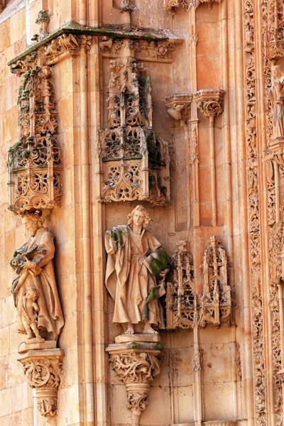 Statue in pietra Facciata della porta Nuova Cattedrale di Salamanca Spagna — Foto Stock