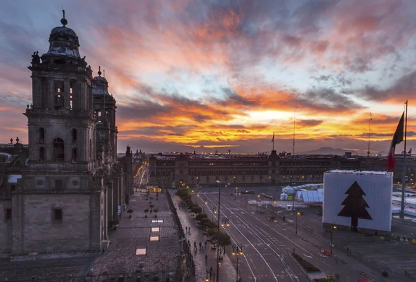 Metropolitní katedrála Zocalo Mexico City Sunrise — Stock fotografie