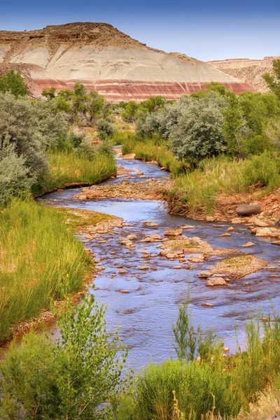 Fiume rosso bianco arenaria montagna Fremont Capitol Reef National — Foto Stock