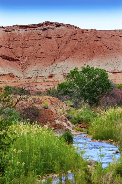 Rode zandstenen berg Fremont rivier Capitol Reef National Park — Stockfoto