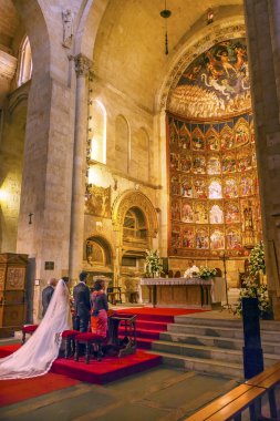 Evlilik damat gelin antik apsis evi eski Salamanca Cathedral 