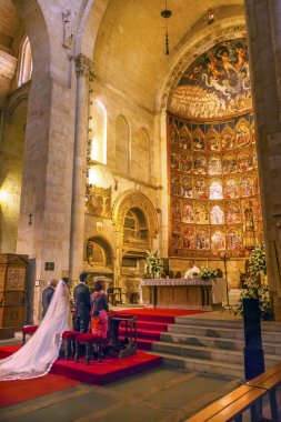 Marriage Groom Bride Ancient Apse House Old Salamanca Cathedral  clipart