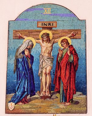 Çarmıha gerilme Jesus Mary John mozaik eski bazilikanın Guadalupe Meksika