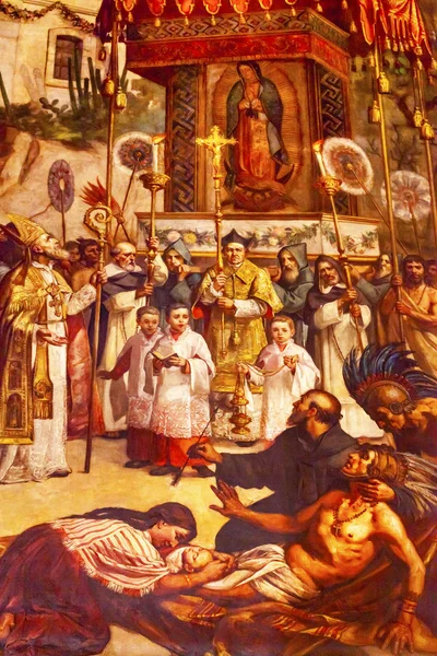 Pierwszy cud malarstwo starej Bazyliki sanktuarium meksykańskiej Guadalupe — Zdjęcie stockowe