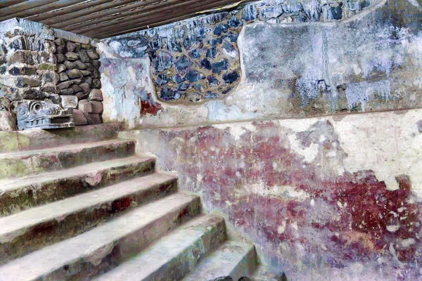 Appartements anciens avec des peintures murales Ruines indiennes Teotihuacan Mexique C — Photo