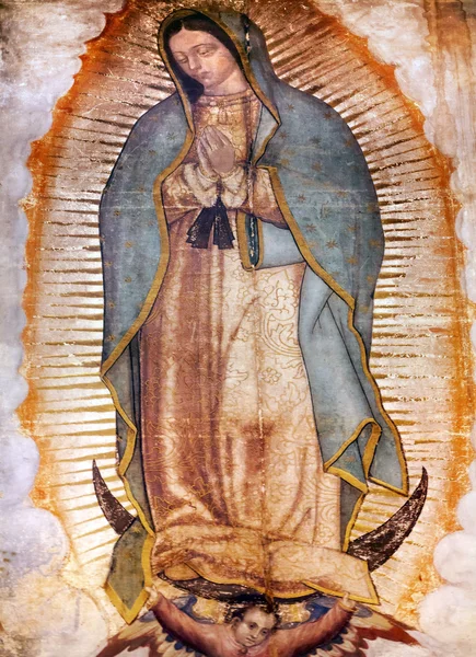 Originální Panny Mary Guadalupe malba nové baziliky svatyně Mexi Royalty Free Stock Fotografie