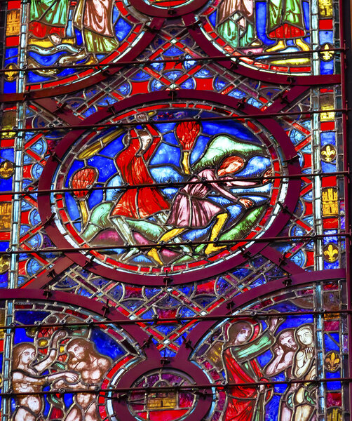 Cain Able Adam Eve Stained Glass Sainte Chapelle Paris France