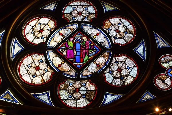Jesus Mary Stained Glass Lower Chapel Sainte Chapelle Paris Fran — 图库照片