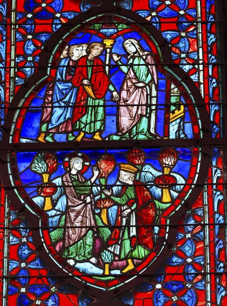 King Christ Mary Stained Glass Sainte Chapelle Paris France — Stock fotografie