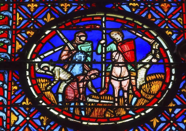 Knights Peasants Stained Glass Sainte Chapelle Paris France — Stock fotografie