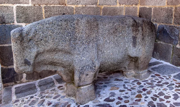 Ancient Stone Bull Statue Avila Castile Spain — Stockfoto