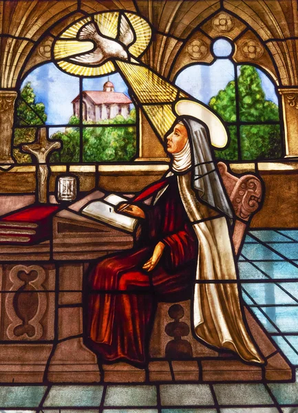Sfânta Tereza scriind Sticlă vitrată Convento de Santa Teresa Basi — Fotografie, imagine de stoc
