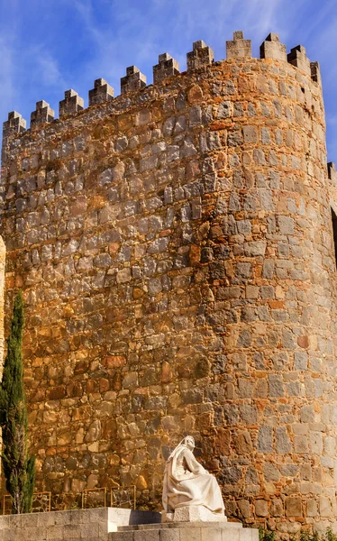 White Saint Teresa Statue Avila Castle Walls Arch Castile Spain — Stok fotoğraf