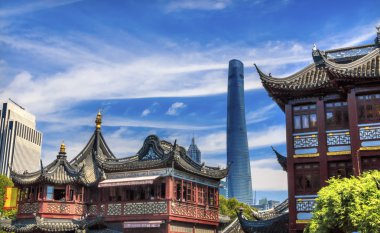 Shanghai Çin eski ve yeni Shanghai Kulesi ve Yuyuan Bahçe