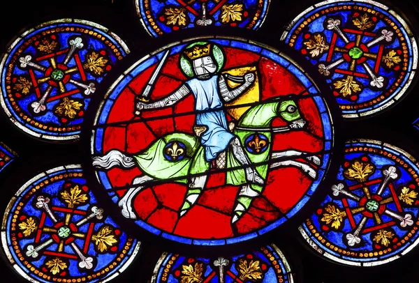 Bewaffneter Ritter Schwert Glasmalerei Notre Dame Paris Frankreich — Stockfoto