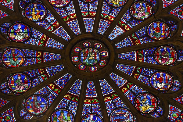 Rose Window Mary Jesus Stained Glass Notre Dame Paris France — ストック写真