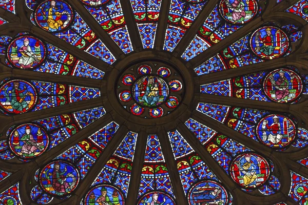 Rose Window Mary Jesus Stained Glass Notre Dame Paris France — Stockfoto