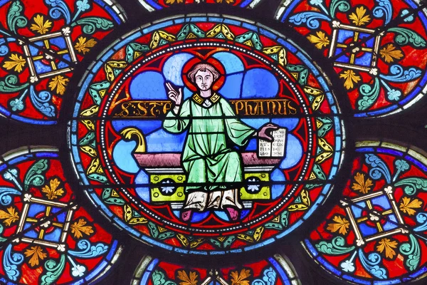 Saint Stephen Stained Glass Notre Dame Cathedral Paris France — Stock Photo, Image