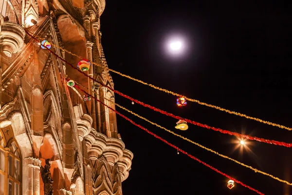 Fachada Noite Lua Igreja de Parroquia San Miguel de Allende México — Fotografia de Stock