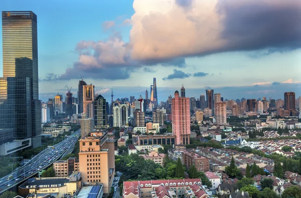 Puxi Pudong Edifícios arranha-céus Cityscape Shanghai China — Fotografia de Stock