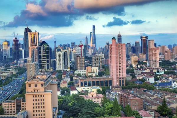 Puxi Pudong Edifícios arranha-céus Cityscape Shanghai China — Fotografia de Stock