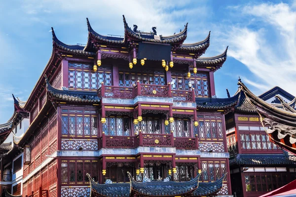 Gamla Shanghai hus röda tak Yuyuan Kina — Stockfoto