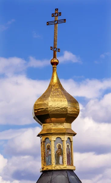 Cross Golden Dome Saints Holy Assumption Pechsk Lavra Cathedral Kiev Ukraine — Stock Photo, Image