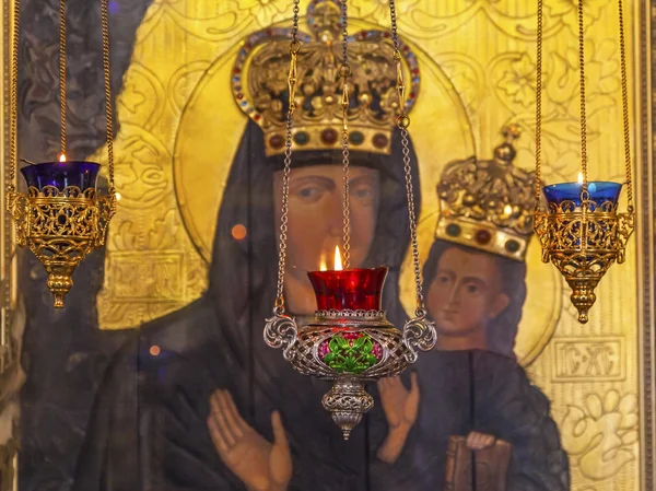 Incense Madonna Icon Saint Nicholas Church Kiev Ukraine — Φωτογραφία Αρχείου