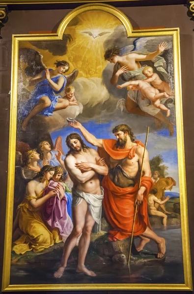 बाप्तिस्मा येशू चित्रकला सेंट लुई एन एल'इल चर्च पॅरिस फ्रान्स — स्टॉक फोटो, इमेज