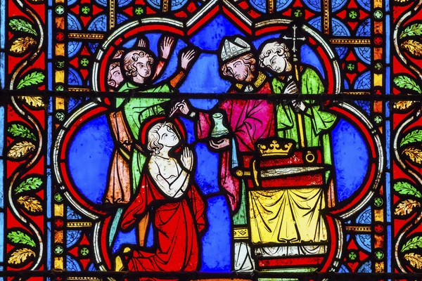 Bisschop koning Kasteel Paris gekleurd glas Notre Dame Paris France — Stockfoto