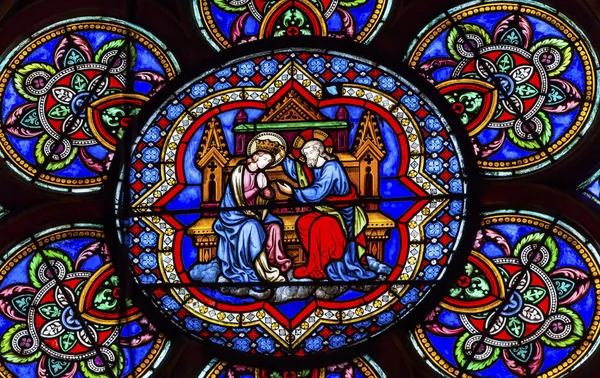 Virgin Mary Jesus Christ Stained Glass Notre Dame Paris France — Stock Photo, Image