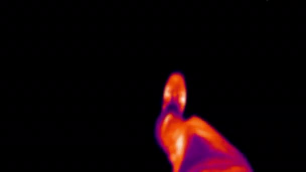Widok termowizyjny chodzenia, widok z góry. Obrazy podczerwone, termiczne, noktowizyjne — Wideo stockowe