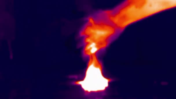 Θερμική απεικόνιση των χεριών σε φωτιά. Απεικόνιση υπέρυθρης, θερμικής, νυχτερινής όρασης — Αρχείο Βίντεο
