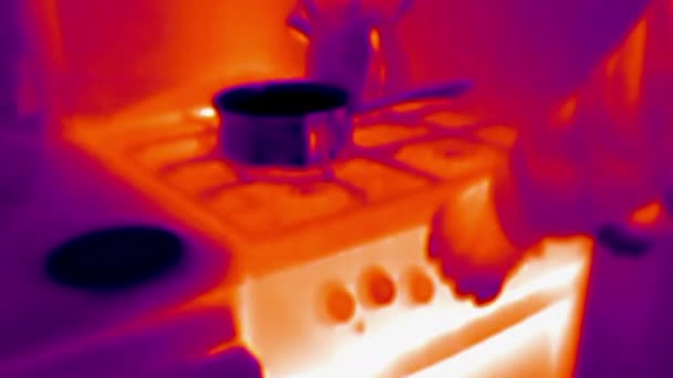 Vue d'imagerie thermique de l'allumage du four. Imagerie infrarouge, thermique, vision nocturne — Video