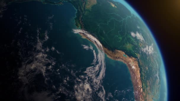 宇宙観から見た南米アマゾンの熱帯雨林、現実的な惑星地球の自転 — ストック動画