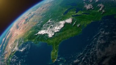 Kuzey Amerika 'nın sinematik uzay görüşü, kozmosta dönen gerçekçi gezegen Dünya.