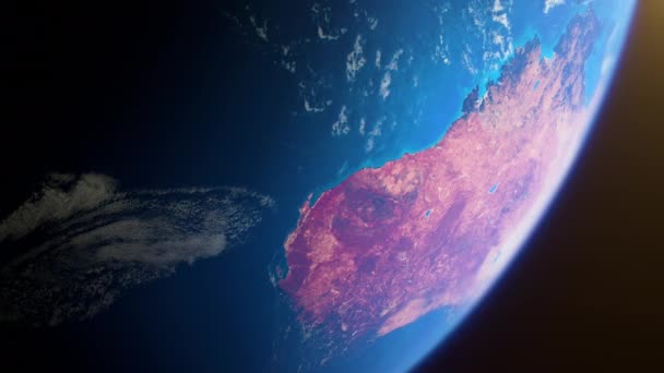 Vista espacial cinematográfica de Australia roja, rotación realista del planeta Tierra en el cosmos — Vídeo de stock