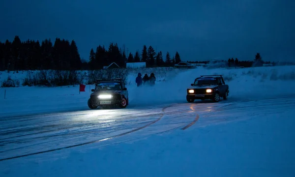 Yoshkar Ola Russia December 2020 Vinterracing Frusen Sjö Isig Bana — Stockfoto