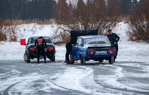 Yoshkar Ola Russia December 2020 Winter Racing Frozen Lake Ice — стоковое фото