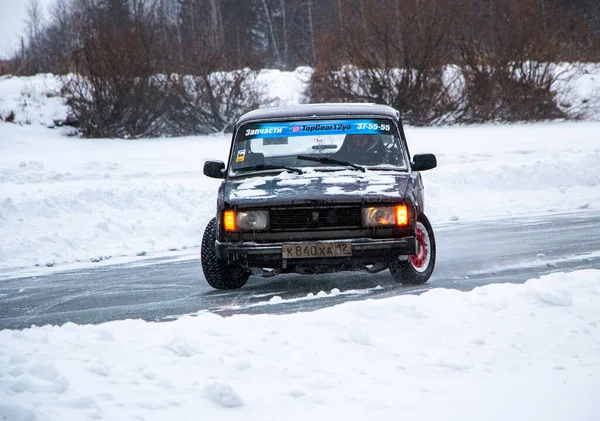 Yoshkar Ola Russia December 2020 Winter Racing Frozen Lake Ice — стоковое фото