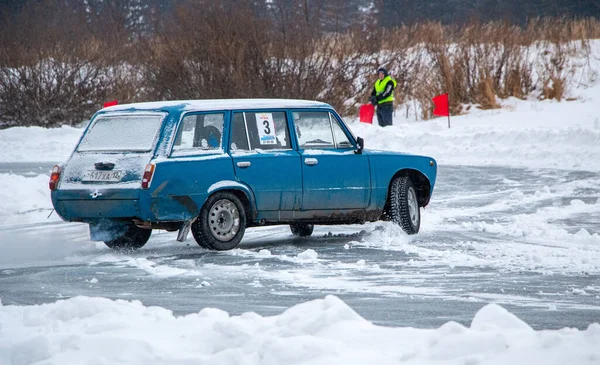 Yoshkar Ola Russia December 2020 Winter Racing Frozen Lake Icy — Stock Photo, Image