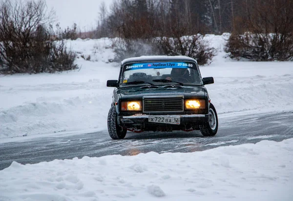 Yoshkar Ola Russia December 2020 Winter Racing Frozen Lake Icy — Stock Photo, Image