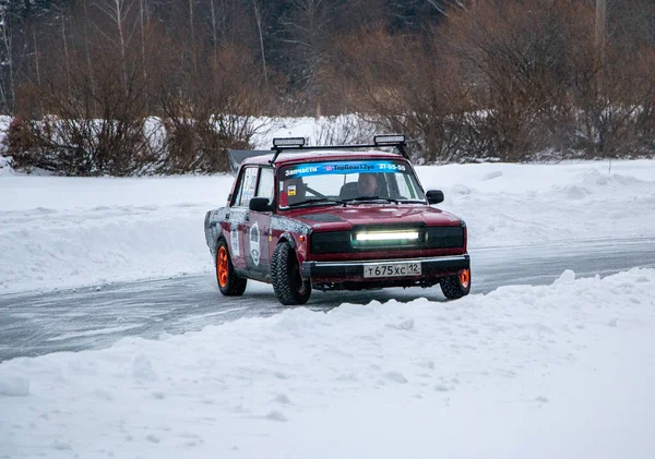 Yoshkar Ola Russia December 2020 Winter Racing Frozen Lake Ice — стоковое фото