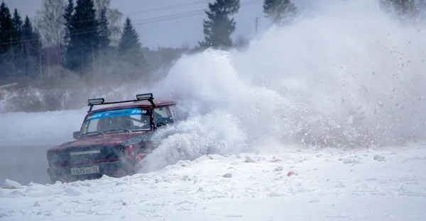 Yoshkar Ola Russie Décembre 2020 Course Hivernale Sur Lac Gelé — Photo