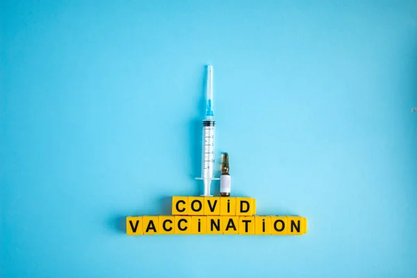 Various Medicines Blue Background Vaccination Corona Virus Concept Fight Coronavirus — Stock Photo, Image