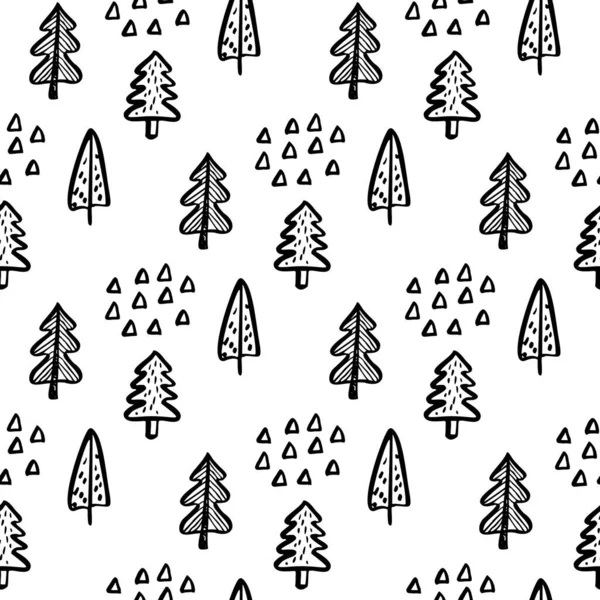 Christmas Tree Doodle Seamless Pattern. Winter Stylized Simple Fir Trees Endless Design for Wrapping Paper, Scrapbooking, Textile and Wallpaper. — Stock Vector
